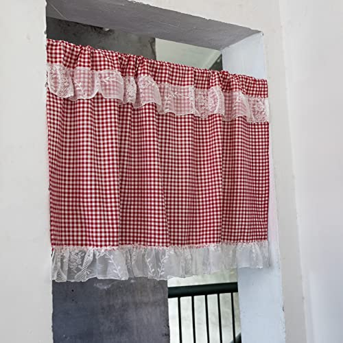 izielad Karierte Küche Gardine Spitze Scheibengardine Landhaus Bistrogardine Rot BxH 140x90cm