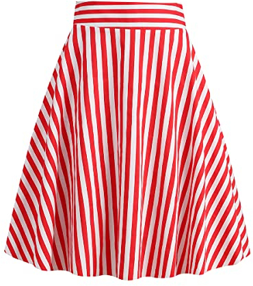 Damen Swing Rock 50s Retro Vintage Rockabilly Knielang Festliche R?ck 50er Jahre Vertikale Streifen A-Linie Faltenrock High Waist Skater Rock Party M?dchen Glocken Sommer Freizeitrock Rot L