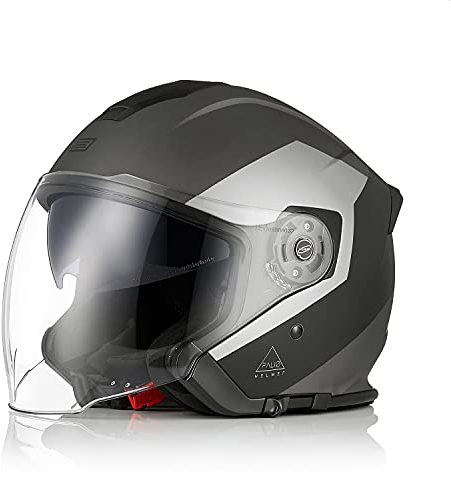 ORIGINE Casco Jet Moto 3/4 Aperto con Doppia Visiera Adatto per Scooter Omologato ECE (Eko Black Titanium,L)