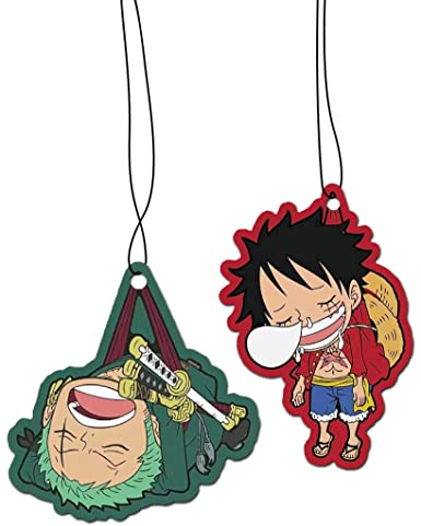 2in1 Auto Duftbaum/Lufterfrischer, Car Air Freshener Auto Scent | Anime One Piece, Monkey D. Luffy Roronoa Zoro Sleepy Chibi (Black Ice)