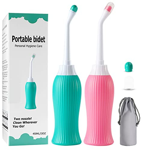 2 bottiglie portatili per bidet da 450 ml, bidet da viaggio per l'igiene personale dopo il bagno, chirurgia femminile, pulizia del parto, ugello estensibile, forma concava, morbida comprimibile