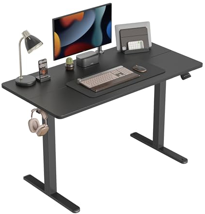 CubiCubi Schreibtisch Höhenverstellbar Elektrisch, 120 x 60 cm Stehpult T-Beine aus Stahl mit Memory-Steuerung, Anti-kollisions System, Schwarz Rahmen/Schwarz Tischplatte