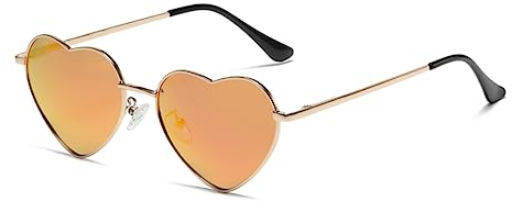 RUNHUIS Polarisiert Herzform Sonnenbrille Damen Herren Hippie Brille Vintage Liebe Sonnenbrille für Festival Party Gold Metallrahmen mit UV400 Gold/Rot gespiegelt