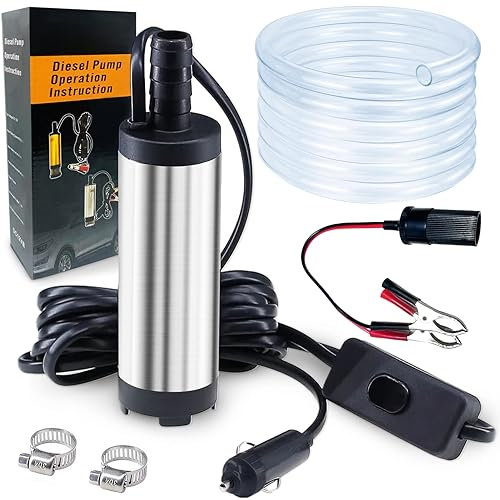 Fuel Transfer Pump,12V Diesel Pump Stainless Steel Submersible Pump,Water Pump with Adapter Clip Transfer Pump,Water Pump Submersible with 3 Meter Hose