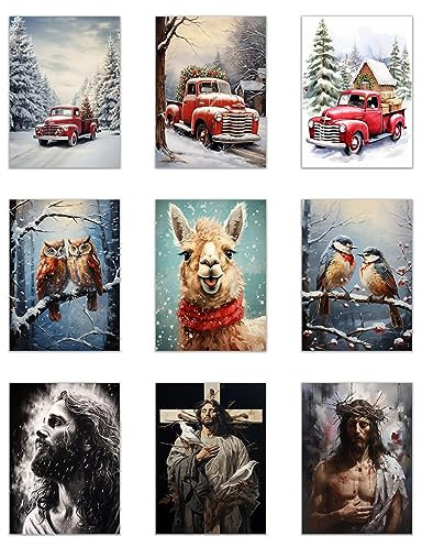 SHYAMIC 9er Set Bilder Weihnachten Leinwandbild Kunstdruck, Tier, Baum, Jesus Wandbild X-Mas Fenster Kunstdruck Leuchtbild, Weihnachten Winteridylle Effekt - 30x40 cm Ungerahmt