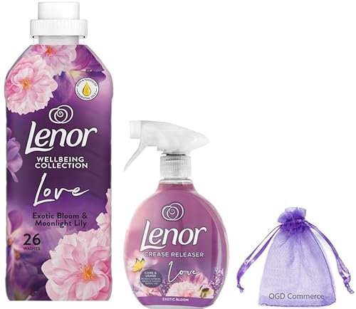 Lenor Exotic Bloom & Moonlight Lily Scent: Fabric Conditioner 26 Washes, 858ml & Crease Releaser Spray, 500ml + for You: Organza Small Bag