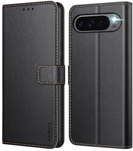 Ganbary Cover Compatibile con Google Pixel 9 Pro XL, Premium Pelle PU Flip Libro Custodia per Google Pixel 9 Pro XL [Protezione Completa] [Slot per Scheda] [Funzione di Supporto], Nero