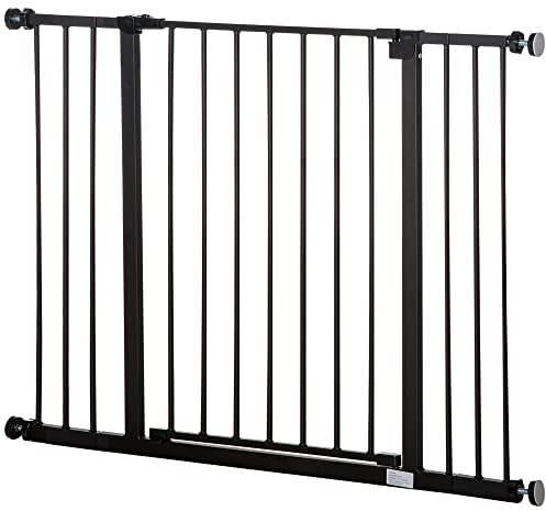 PawHut Barrera de Seguridad Extensible Puertas y Escaleras Metálica para Perros y Bebé Barrera Puertas Mascota 76-107x76 cm Negro