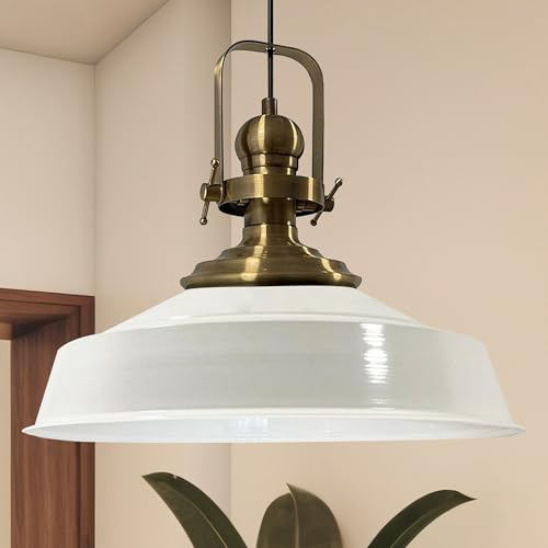 bamyum Asletl Küchenlampe Industrial Metall Ø41cm, Küchenlampen Hängend Vintage, Hängelampe Esstisch, Pendelleuchte Weiß Gold, Wohnzimmerlampe Hängend, Pendelleuchte Esstisch Vintage