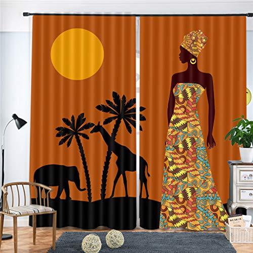 KLJFIGUT Vorhang Blickdicht mit Ösen Afrika Verdunklungsvorhänge Gardinen 2er Set, Verdunkelung Geräuschreduzierung für Wohnzimmer Büro Schlafzimmer Kinderzimmer 140B X 175 H cm
