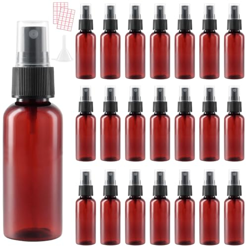 HEIHAK 40 PCS Spray Bottles Small Amber, 50ml/1.7oz Spray Bottles Plastic Reusable Small Spray Bottles with 5 Funnels Empty Containers for Traveling, Cleaning