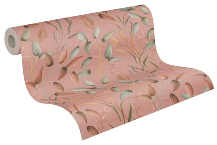 A.S. Création Ranken-Vliestapete – Rosa, Grün, Rot – 0,53 x 10,05 m | Florales Ranken-Motiv als natürlicher Blickfang – matte Motivtapete, einfach zu verkleben & spurlos abziehbar