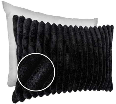 Dekokissen Kissenbezug Sofakissen Pillow Plüsch Kuschelkissen Zierkissen Cord Kissen Couchkissen Kord Kissenhülle ultraweich gestreift Lilli 30x50cm mit Füllung Schwarzblau