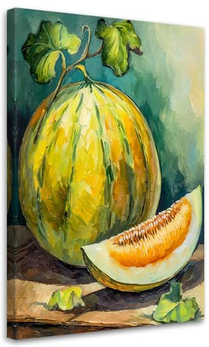 Feeby Wandbild - Wohnzimmer Modern Deko - Wassermelone Frucht wie gemalt - 60x90 1tlg - Bilder Leinwand - Bild auf Leinwand Schlafzimmer - Leinwandbilder für die Wand - Canvas Painting - Fotokunst