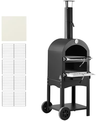 VEVOR Four à Pizza d’Extérieur 12 pouces 305 mm, Four à Granulés de Bois 2 Niveaux, avec Deux Roues Amovibles, Température Maximale de 538 °C, pour Réunion Camping Jardin Arrière-Cour Barbecue