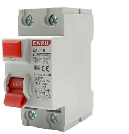 KVEIYIIC Disjoncteur électromagnétique à Courant résiduel 2P 32A 10/30/100/300mA Type A, disjoncteur différentiel, Interrupteur de sécurité(6A)