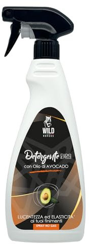 Wild Horses | Detergente Spray Cuoio & Pelle per la Detersione dei Finimenti in Cuoio e Pelle, Ravviva Donando Lucentezza e Morbidezza, Avocado, 500ml