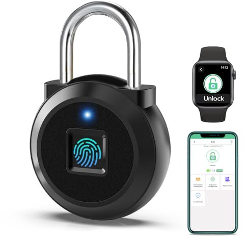 Eseesmart Candado de huellas dactilares, candado con control de aplicación Bluetooth, bloqueo inteligente de huellas dactilares para gimnasio, maleta, equipaje, escuela, color negro