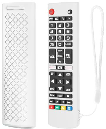 Funda de Silicona para Mando a Distancia Compatible con LG AKB75095307/AKB75375604/AKB74915305, Funda Protectora para Mando a Distancia de TV con Cuerda para Colgar (sólo la Funda) (Blanco)