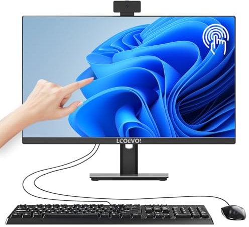 LCOEVOI All-in-one Desktop Computer Touchscreen PC, N5095 Quad Core 16G RAM 512G SSD ROM, Liftable Arm Rotatable Monitor WiFi & Bluetooth Connection PC Desktop for Home Study Office & Casual Gaming