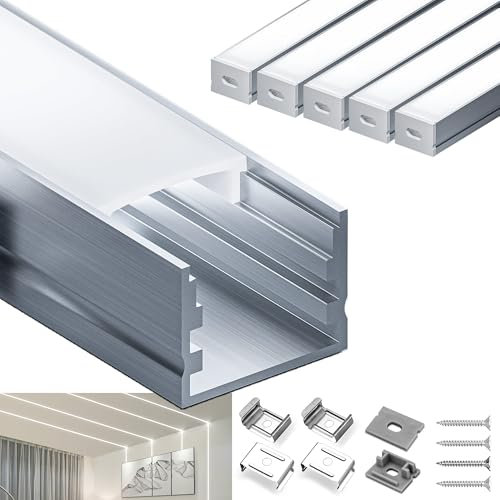 LASLUX LED Aluminium Profil 5 X 2m(10m) für Led Streifen/Stripes/Stripe/Strip AluprofilU Form Alu Profile Led, Leiste Kanal with Milchig Weißer Abdeckung, Diffusor