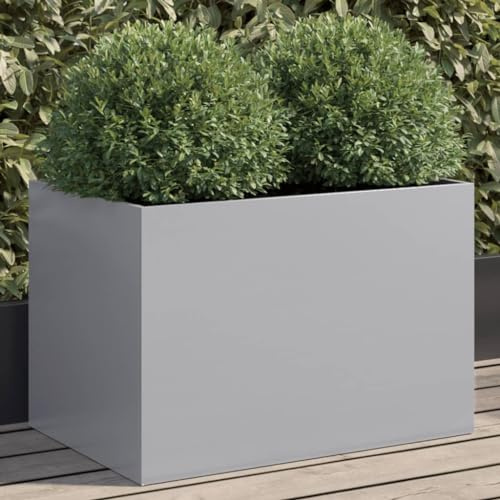 IKAYAA Jardinera Alto de Acero Inoxidable, Macetero Grande Exterior, Maceta Alta Exterior y Terraza, Maceta Grande, Jardinera Alta Acero galvanizado/Gris 62 x 40 x 39 cm
