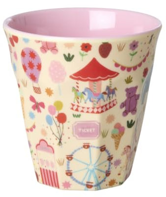 Rice Melamin Becher Medium Pink - Fun Fair Print - Kinderbecher Campingbecher Campinggeschirr Trinkbecher Melamingeschirr Bruchsicher BPA-frei 250ml