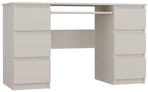 WHATSIZE ENTERPRISE Kuba Computer Desk with 6 Drawers and Keyboard Tray, Large Home Office Desk with Storage, Study Desk for Home Office, Cashmere