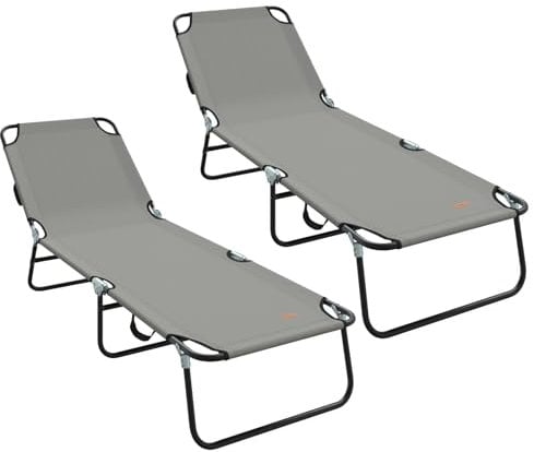 vidaXL Faltbarer Sonnenliegestuhl 2er Set, tragbar in Grau, UV-beständiger Textilene für den Garten. Mit verstellbaren Armlehnen, ideal zum Relaxen am Strand oder auf der Terrasse.