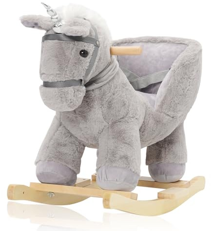 Rocking Horse for Kids, Plush Ride-On Horse with Safety Belt, Riding Pony Plush Rocking Walking Animal with Wheels for 3 to 6 Years Old