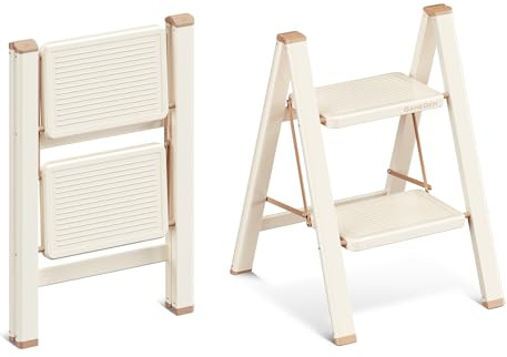 GameGem Trittleiter 2 Stufen klappbar, 2 Stufen Leiter für Erwachsene, Faltbare Trittleiter mit sicherem Stand, verbreitertem Pedal, ästhetisch ansprechendes Aussehen, Wohnräume