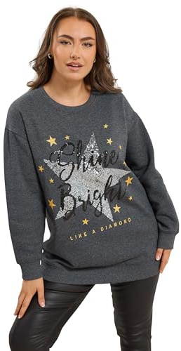 Yours Curve 'Shine Bright' Star Sequin Embellished Sweatshirt - Women's - Plus Size Curve