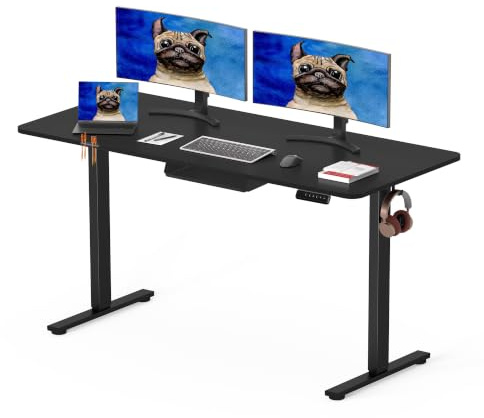 SANODESK 120 x 60cm Electric Standing Desk ONE PIECE Height Adjustable Desk with Cable Management Tray Sit Stand Desk for Office, Black