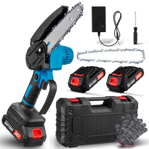 Mini Kettensäge mit Akku, 6 Zoll Akku kettensäge, Elektrische Handkettensäge, mit Sicherheitsschloss und Ketten, für Garten, Astschere, Holzschneiden