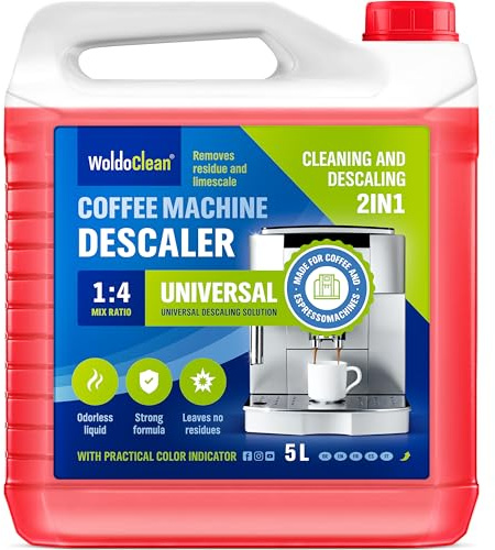WoldoClean 2in1 Universal Entkalker Kaffeevollautomat - 5L Flüssig | Kompatibel mit DeLonghi, Philips, Senseo, Siemens, Saeco, Nivona und Jura