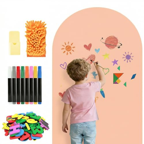 Magnetischer Wandaufkleber für Kinder - 100x45 cm Arch Selbstklebende Magnetwand Magnettafel Kinder Wandtafel mit 8 Flüssigkreiden Buchstabenmagnete für Montessori Lernspiel Zuhause Klassenzimmer Büro