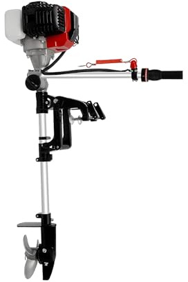 52cc 2-Takt Außenbordmotor Außenborder Benzinmotor Trolling Motor für Boote mit einer Länge von 2,5 m,360° drehender Joystick,CDI Zündsystem,Max. Laufzeit 70min,Bootsmotor Bootsmotor mit 3-Klingen