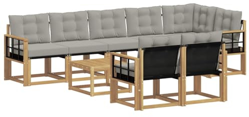 vidaXL Outdoor-Sofagarnitur mit Kissen 9 pcs Weiß und Hellgrau, Gartenlounge, modernes Sofa für draußen, bequemes Terrassenmöbel, stylisches Sitzset