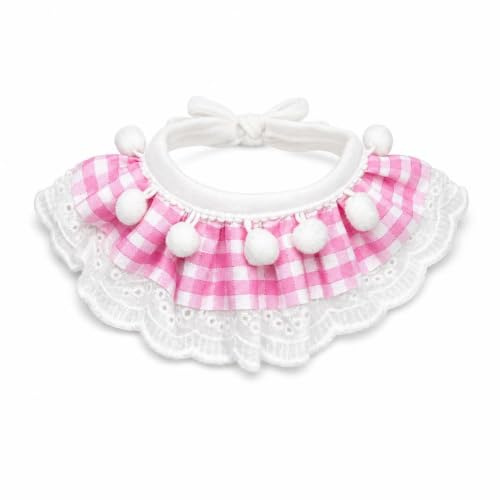 Homyl Dreieckstuch für kariert, Prinzessinnen Halstuch für kleine Hunde und Katzen, für Welpen, Rosa Spitze, Prinzessin, Rosa Spitze, kariert, Rosa