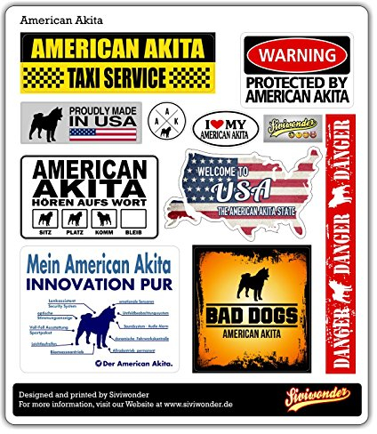 siviwonder Auto Sticker Collection Set 10 Aufkleber American Akita Warning ALARMANLAGE Hundeaufkleber Reflex