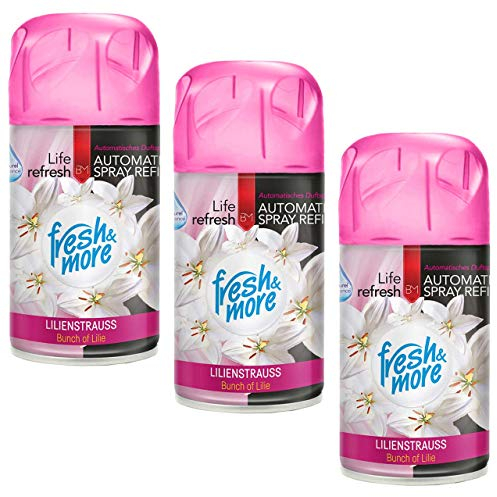 Fresh & More Lufterfrischer Nachfüller 3er Pack Lilienstrauss 250ml - Duft Nachfüller kompatibel mit Air Wick Freshmatic, Glade Brise - Duftspray für Geruchsneutralisierung & Frische
