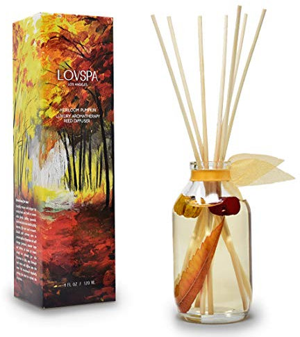 LOVSPA Schilfrohr-Diffusor-Set, Erbstück-Kürbis-Duftöl-Diffusor mit Stäbchen, Heimduftzubehör für Badezimmer-Regal-Dekor, Aroma-Diffusoren für Zuhause oder Büro, Herbstdekoration, hergestellt in den