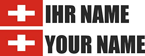 Indigos – Autocollant – Suisse – Écriture Noir – Film – voiture, dossier, moto, vélo, mur, porte, réfrigérateur, etc. – 90 x 18 mm – Drapeau personnalisable