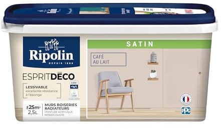 RIPOLIN - Peinture Intérieure Multi-Supports – Murs, Boiseries & Radiateurs – Ultra-Couvrante – Lessivable – Application Facile – Ecolabel - Satin - 2,5L - Café au Lait