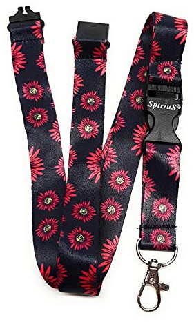 SpiriuS Safety Breakaway Lanyard Neck Strap for keys, ID Card Badge Holder with detachable Metal Clip 2cmx43cm Flowers Design (Daisies Dark Black)