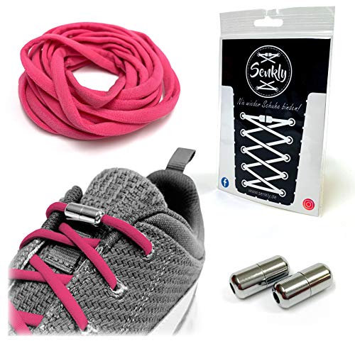 Senkly Lacets élastiques avec capsule en métal pour baskets, rose/argenté, 40