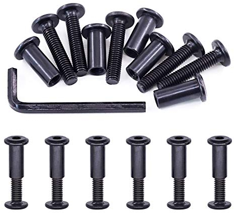Swpeet Lot de 25 boulons hexagonaux M6 x 30 mm en acier carbone noir avec 1 clé Allen, tige de vis pour meubles, boucle de ceinture à tête longue, boulons de reliure en cuir