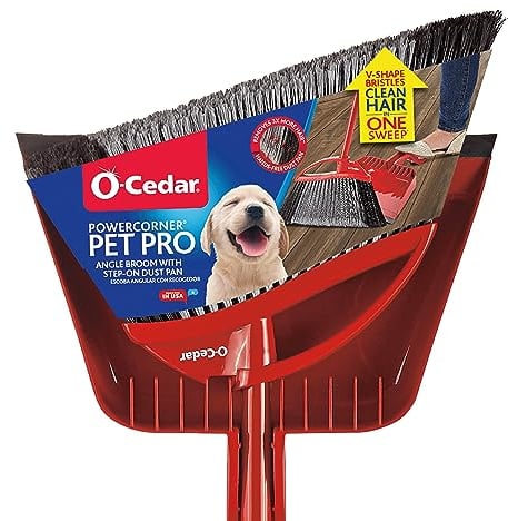 O-Cedar Pet Pro - Escoba con recogedor de Paso, Elimina el 99% con un Solo Barrido, Elimina 3 Veces más Pelo de Mascotas, Herramienta de Limpieza silenciosa para dueños de Gatos y Perros