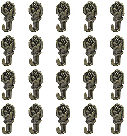 INCREWAY Push Pin Hangers, 20Pcs Bronze Rose Shaped Push Hook Vintage Picture Hanging Pin Hooks Small Wall Hooks with Nail for Hanging (Rose Shaped)