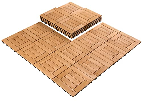Yaheetech 30x30 cm Holzfliesen Outdoor & Indoor Bodenbelag Balkon mit Drainagensystem, Balkonfliesen, 27 Stück Fliesen Set, 2,6 m², Massivholz A-Natural Wood